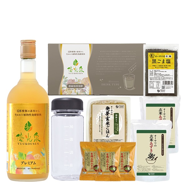 ファスフェスセット松（プレミアム1本+ポケット優光泉15包+3日間断食回復食セット+有機黒ごま塩+リユースボトル250ml黒柄）(プレミアム1本+ポケット優光泉15包濃縮和漢発酵)