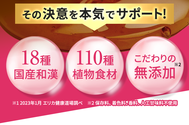 こだわりの無添加酵素ファスティングをサポート　18種国産和漢　110種植物食材