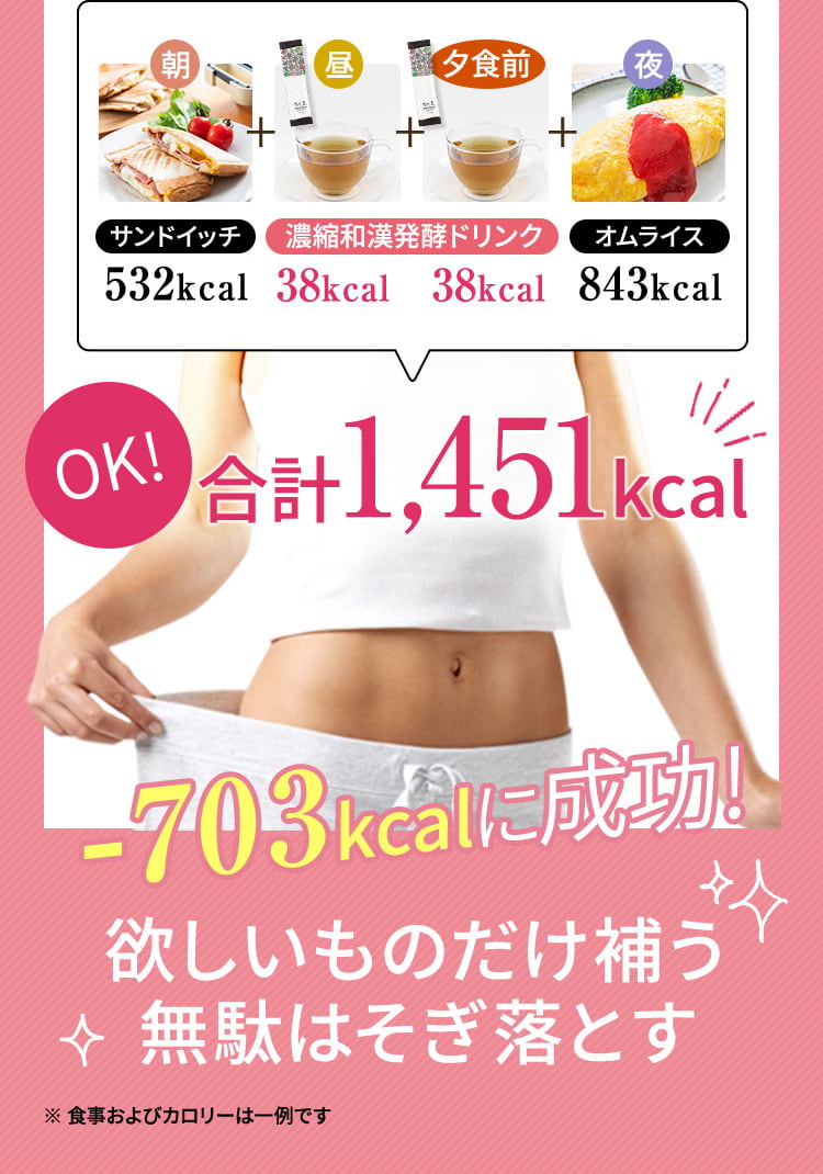 合計1,451kcal -703kcalに成功！欲しいものだけ補う無駄はそぎ落とす